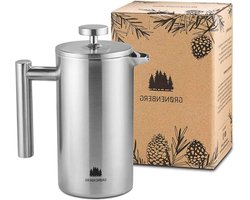 RVS French Press cafetière - 1 L (5 kopjes) - Thermo - Dubbelwandig metaal - Incl. reservefilters & handleiding stainless steel press