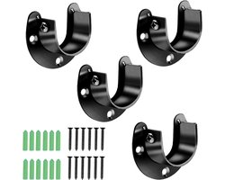 RVS Gordijnroede Beugels - Wandmontage Railsteunen - Kaststang Dragers - Kledinghouder voor Garderobe Kast - Zwart - 4 stuks