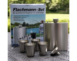 RVS Heupfles - 7 Delige Gift Set - Platvink - Zakflacon - Zakfles - Drankfles - Drankflacon Heupflesje - Incl. Trechter en Bekers