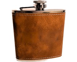 RVS Heupfles van 200 ml inclusief leer - Heupfles - Veldfles - Platvink - Zakflacon - Draagbaar, Stijlvol en Persoonlijk