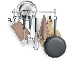 RVS Keukenrek met 12 Verstelbare Haken – Wandrek voor Keuken – Ophangrek voor Keukengerei & Handdoeken – Sterk tot 20 kg – Roestvrij Staal – Keuken Organizer voor Badkamer, Garage & Balkon