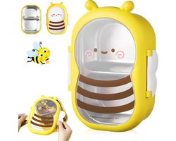 RVS Kinder lunchbox - Broodtrommel met 2 Vakjes - Schattig Bijtje Design - Bento Box voor School & Werk - BPA-vrij - Geel