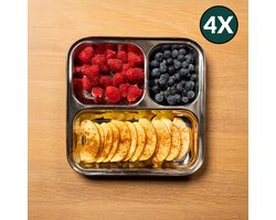RVS Kinderbord met vakjes - Set van 4 - Vakjesbord - Bento Bord - Vierkant - BPA vrij - Talli