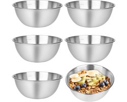 RVS kommenset 6-delig met maatmarkeringen en stapelbare metalen kommen, vaatwasmachinebestendige mengkommen - geschikt voor serveerschaal, slakom.