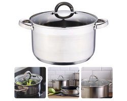 RVS Kookpan - Groot formaat - Geschikt Voor Alle Warmtebronnen - Met Maataanduiding - Vaatwasserbestendig - Ook voor Inductie - Met Glazen Deksel - 6.3 Liter - Diameter 24 cm - Ergonomische Handvaten - Inclusief EBOOK