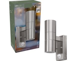 RVS LED Buitenlamp met bewegingssensor - 2 lichts up & down - IP44 - Zilver
