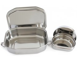 RVS lunch- en snackbox - Lunchbox en kleine doos met deksel en clip
