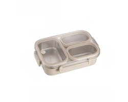 RVS Lunchbox - broodtrommel - Lunchbox - broodtrommel kinderen - broodtrommel lunchbox volwassenen - Beige drie rooster