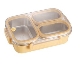 RVS Lunchbox - broodtrommel - Lunchbox - broodtrommel kinderen - broodtrommel lunchbox volwassenen - Gele lunchbox met drie compartimenten