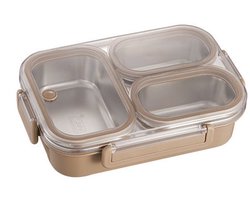RVS Lunchbox - broodtrommel - Lunchbox - broodtrommel kinderen - broodtrommel lunchbox volwassenen - Khaki lunchbox met drie compartimenten