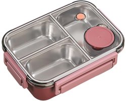 RVS Lunchbox - Metalen Voedselcontainer - School en Kantoor - 3 Vakken Lekvrij - 22.5 x 16.5 x 7 cm