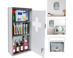 RVS Medicijnkastje – Wandmontage – 3 Vakken – Mat Glazen Deur – Afsluitbare Medicijnkast voor Badkamer of Thuis – 50 x 30 x 12 cm