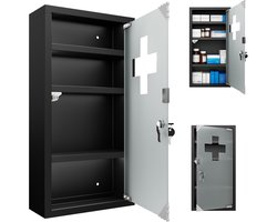 RVS Medicijnkastje – Wandmontage – 4 Vakken – Mat Glazen Deur – Afsluitbare Medicijnkast voor Badkamer of Thuis – 30 x 12 x 57,5 cm