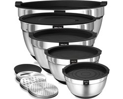 RVS mengkom set – met deksels, rasp, antislip bodem,6 maten (7-1QT) – ideaal voor mixen, serveren en bewaren – vaatwasserbestendig