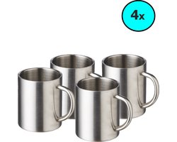 RVS Mokken - Dubbelwandig - Set van 4 - 225 ml - Zilver