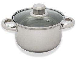 RVS Pan – (3,5 liter) – Kookpan / Soeppan – Met glasdeksel – Voor alle warmtebronnen – Inductie geschikt