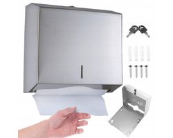RVS Papieren Handdoekjes Dispenser - Wanddispenser voor Papieren Handdoeken - Papieren Handdoekhouder - Vergrendelbaar & Waterdicht - Kijkvenster - 250-400 Tissues - Handdoekdispenser - Voor Openbare Toiletten & Winkels & Horeca
