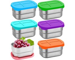 RVS Snackboxen Set 12 Stuks - Lekdichte Voedselbewaar Bakjes 240 ml - Siliconen Deksels voor School en Kinderopvang - Herbruikbare Maaltijdbox voor Thuis en Keuken