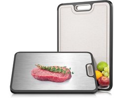 RVS Snijplank Dubbelzijdig - Hygiënisch & Duurzaam - Snijplank met Rasp, Sapgeul & Antislip - Vermijd Microplastics - Titanium - Cutting Board