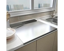 RVS Snijplank met Opstaande Rand - 50x40x1.5 cm - Multifunctionele Keuken Snij- en Bakplank - Aanrecht Bescherming - Ideaal voor Pizza, Voedsel, Gebak en Keuken Accessoires