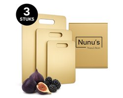 RVS Snijplankenset Goud – 3-Delig Luxe Titanium Look | Antibacterieel & Vaatwasserbestendig | Duurzaam Roestvrij Staal | 33,5x22,5 cm – 28,5x19,5 cm – 24,5x14,5 cm | Nunu’s®