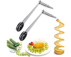 RVS Spiraalsnijder - 2 STUKS - Tornado Aardappel Snijder Set - Ideaal voor Kinderfeestjes & BBQ - Groente Twister voor Decoratie