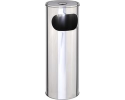 RVS staande asbak met prullenbak 58 cm - weerbestendig - compact - voor buiten - eenvoudig te reinigen