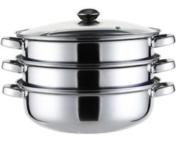 RVS Stoompan Stoomkoker Visstomer met Glasdeksel Kookgerei Stomer voor Groenten Zeevruchten Soepen Stoofschotels Pasta bereiden(#1)