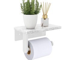 RVS Toiletrolhouder Met Wit Marmer Plank - Zelfklevend Of Schroefmontage - Moderne Toiletrol Houder Voor Badkamer En Toilet - Wandmontage - Wit