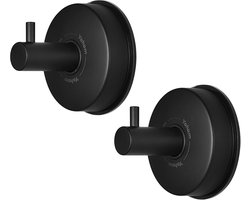 Rvs Vacuüm Zuighaken - Handdoekhangers voor Keuken en Badkamer - 2 Stuks - Zwart