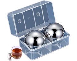 Rvs Whisky Stenen - Koelballen Wijnkoeler - Dranken Koelen - Niet Verdunnend - 2 stuks - Zilver