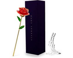 RX Goods Luxe Rode & Gouden Roos 24 Karaat Goud - 24K Vergulde Bloem - I love You Liefde Valentijn Cadeautje voor Hem & Haar - Incl. Geschenkdoos