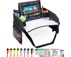 RX Goods Premium Reistafel met Tekentafel & Tablethouder– Opvouwbaar - Auto Organizer - Whiteboard - Zwart