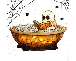 Ryoudavell - Halloween Spook Nachtlamp - Schattig Lezend Spookje in Bubbels - LED Sfeerlamp voor de Badkamer en Slaapkamer - Spooky Decoratie - Oranje