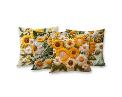 Ryoudavell - Set of 4 Linen kussenhoezen 18"x18" - Soft Flax Sunflowers Decorative Pillow Cases 45 x 45 - Double-Sided Modern Pillow Covers for Bed - Sofa/Couch/Living Room - Bedroom