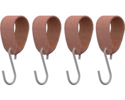 S-haakje Wit + leren hanger: SUEDE OLD PINK - Maat M - set van 4 (S-haakjes - kapstokhaakje - handdoekhaakje - kapstokhaak - ophanghaken - S-haken)