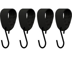 S-haakje Zwart + leren hanger: ZWART - Maat M - set van 4 (S-haakjes - kapstokhaakje - handdoekhaakje - kapstokhaak - ophanghaken - S-haken)