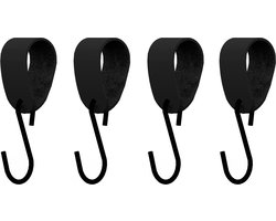 S-haakje Zwart + leren hanger: ZWART - Maat S - set van 4 (S-haakjes - kapstokhaakje - handdoekhaakje - kapstokhaak - ophanghaken - S-haken )