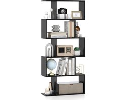 S-Vormige Boekenkast met 5 Niveaus - Houten Open Rek voor Boeken en Decoratie