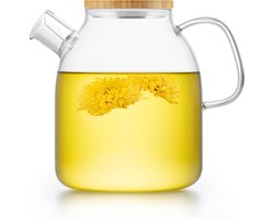 S091 Glazen theepot met bamboedeksel - 1600 ml - Samadoyo