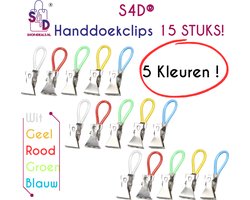 S4D® - Handdoekhaakjes - Ophanghaakjes - Handdoekclips - 15 STUKS ! - 5 Kleuren