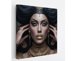 Saammp Canvas Schilderij - Arabische Vrouw - Sieraden - abstract - Goud - 100x100 - Foto op canvas - Wanddecoratie - Muurdecoratie Woonkamer - Slaapkamer decoratie - Canvas Print