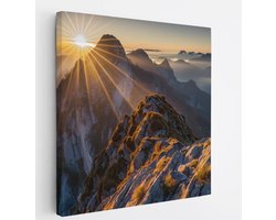 Saammp Canvas Schilderij -Bergtoppen met zonsopgang - Landschap - Natuur - 40x40 - Foto op canvas - Wanddecoratie - Muurdecoratie Woonkamer - Slaapkamer decoratie - Canvas Print
