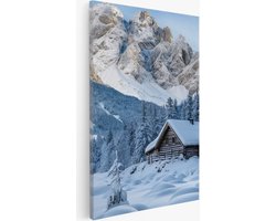 Saammp Canvas Schilderij -Besneeuwd Huis - Landschap - Natuur - 80x120 - Foto op canvas - Wanddecoratie - Muurdecoratie Woonkamer - Slaapkamer decoratie - Canvas Print