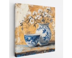 Saammp Canvas Schilderij - Chinees Porselein met Bloemen - Natuur - Kunstzinnig - 30x30 - Foto op canvas - Wanddecoratie - Muurdecoratie Woonkamer - Kantoor Decoratie