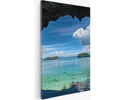 Saammp Canvas Schilderij - Eilanden - Uitzicht vanuit een grot - Natuur - Landschap - 30x40 - Foto op canvas - Wanddecoratie - Muurdecoratie Woonkamer - Slaapkamer decoratie - Canvas Print