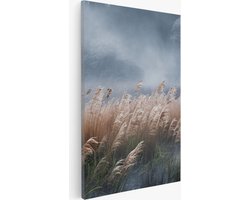 Saammp Canvas Schilderij - Hoog gras in de mist - Zonsondergang - Landschap - Natuur - 20x30 - Foto op canvas - Wanddecoratie - Muurdecoratie Woonkamer - Slaapkamer decoratie - Canvas Print