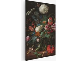 Saammp Canvas Schilderij - Jan Davidsz - Bloemstilleven met vlinders en libellen - Abstract - Kunst - 60x90 - Foto op canvas - Wanddecoratie - Muurdecoratie Woonkamer - Slaapkamer decoratie - Canvas Print