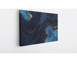 Saammp Canvas Schilderij - Marmer - Donkerblauw - Turqoise - Abstract kunstwerk - 100x75 - Foto op canvas - Wanddecoratie - Muurdecoratie Woonkamer - Slaapkamer decoratie - Canvas Print