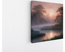 Saammp Canvas Schilderij - Natuur - Mistig Landschap - 30x30 - Foto op canvas - Wanddecoratie - Muurdecoratie Woonkamer - Slaapkamer decoratie - Canvas Print